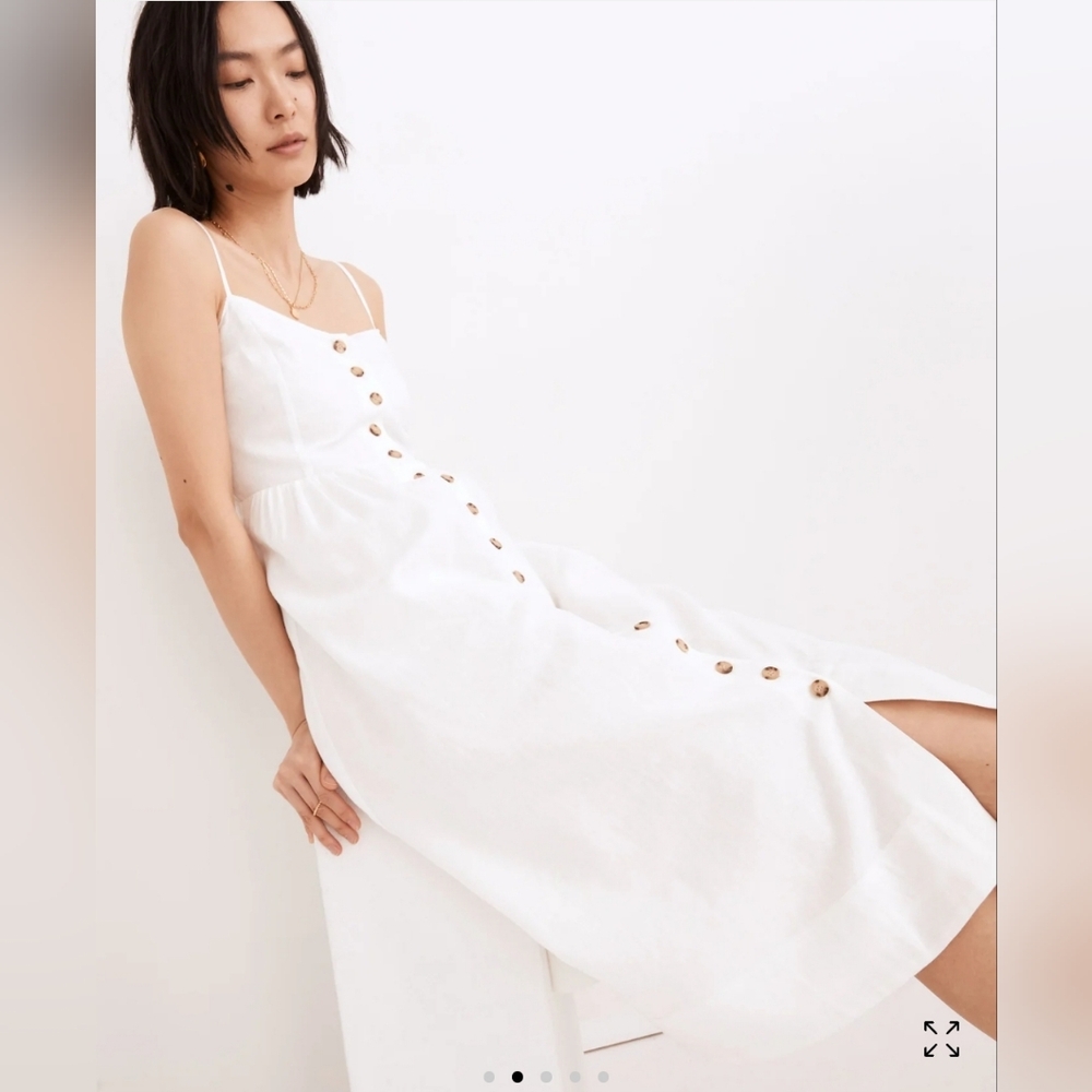 NWT Madewell Linen-Cotton Cami Button-Front Midi Dress, Size 0